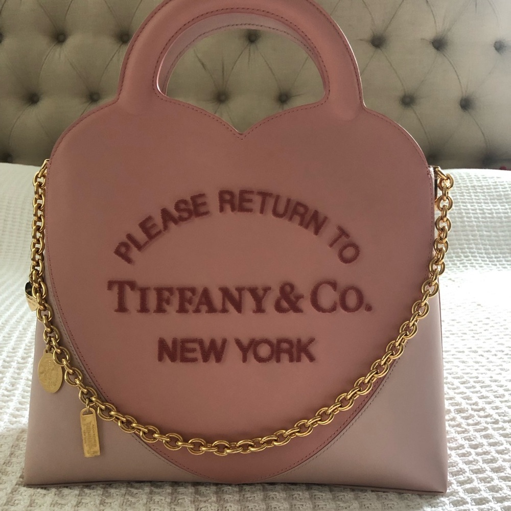 Tiffany & Co. Dusty Pink Heart-Front Shoulder Bag with Gold Chain
